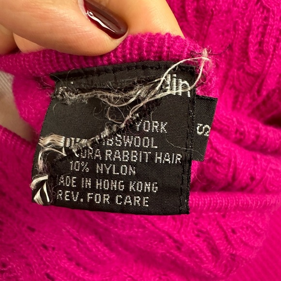 Pink Fuchsia Wool Rabbit Fur Open Back Pointelle Sweater Sz S - Picture 10 of 11